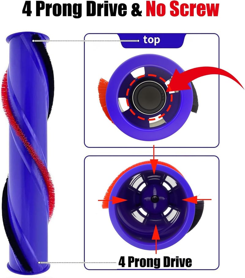 Odashen Roller Brush Roll Bar Replacement for Dyson V6, Only Older V7 Models (4 Prong Drive & No Screw) Cordless Cleaner Part, 966821-01, 966084-01.(4.5cm Diameter) - Image 2